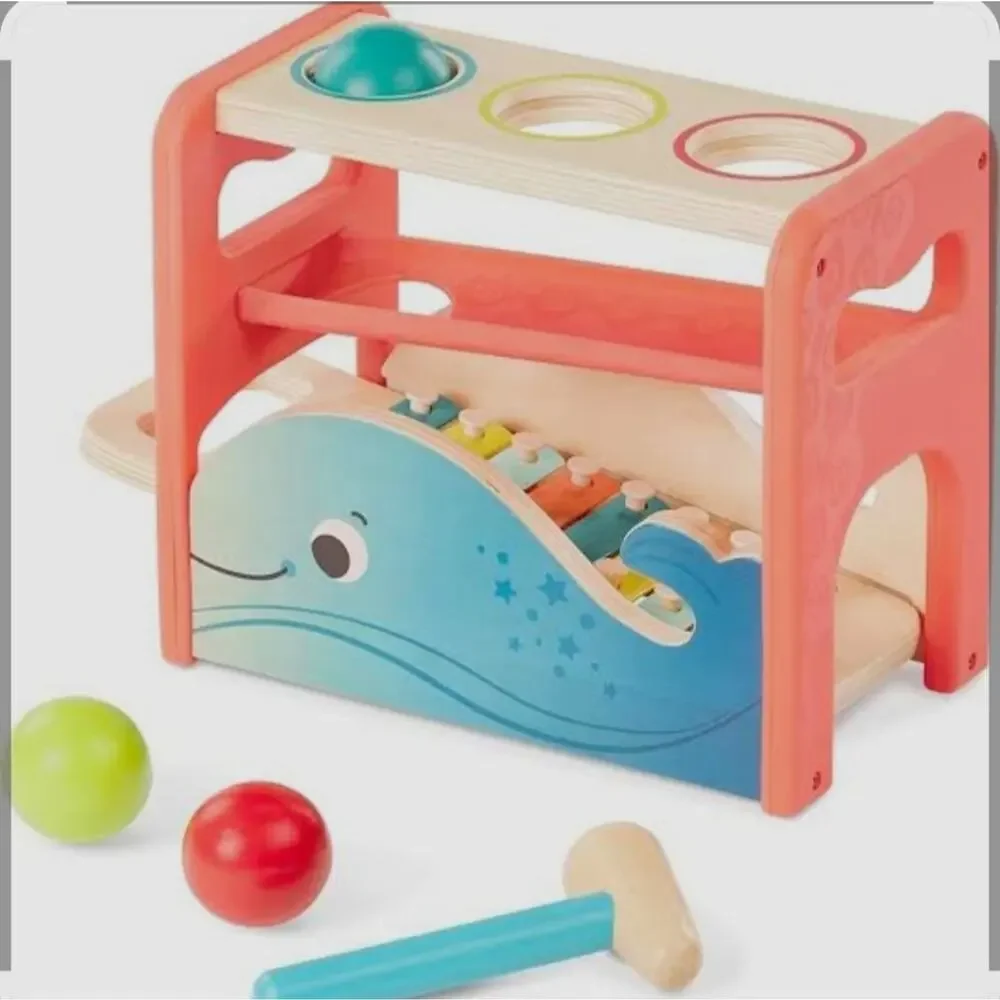 B.toys Xylo-Pound Whale Eooden Pound & Tap Bench Xylophone Toy-2-in-1 Toddler